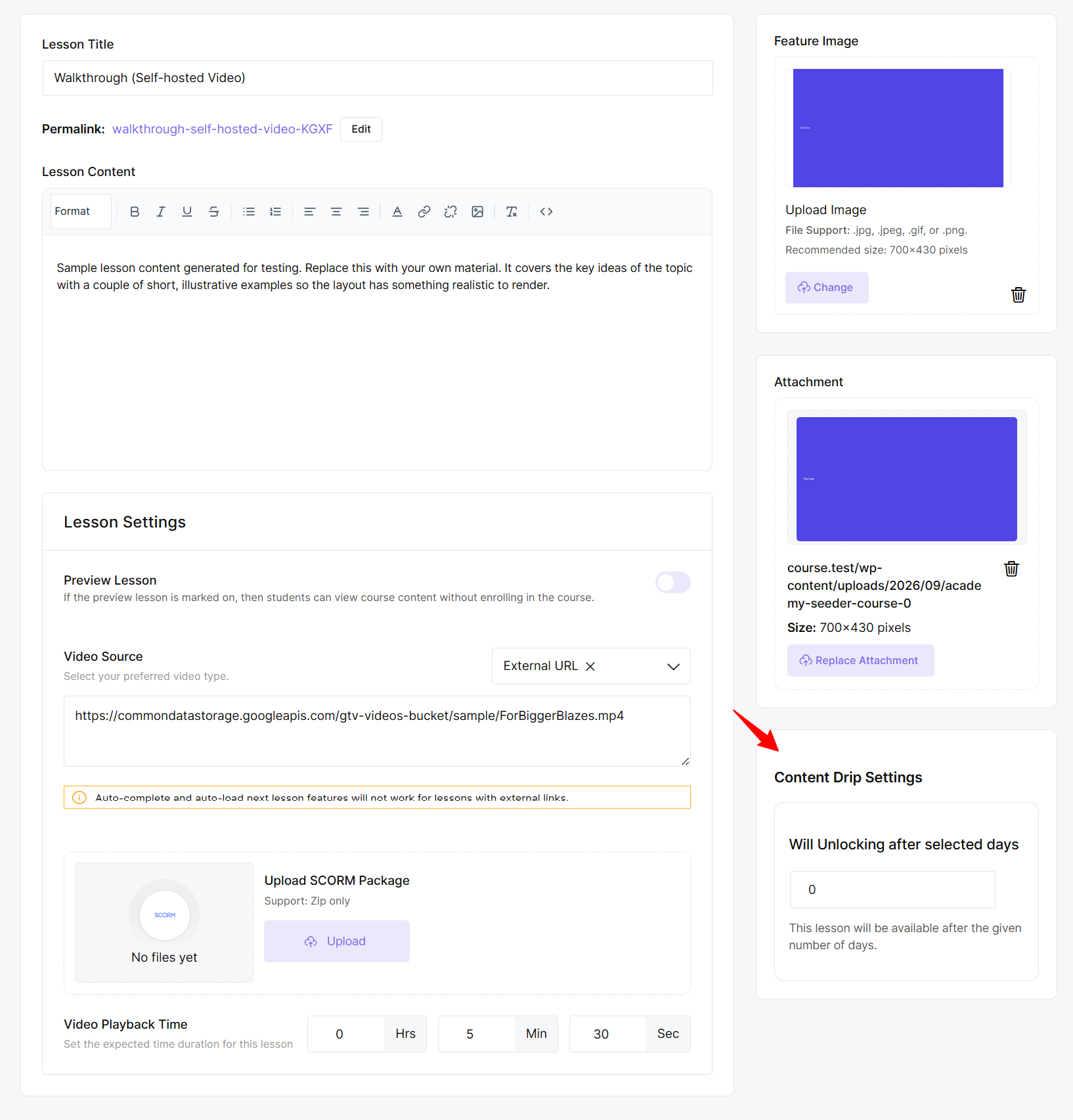 Configure Content Drip for Lessons