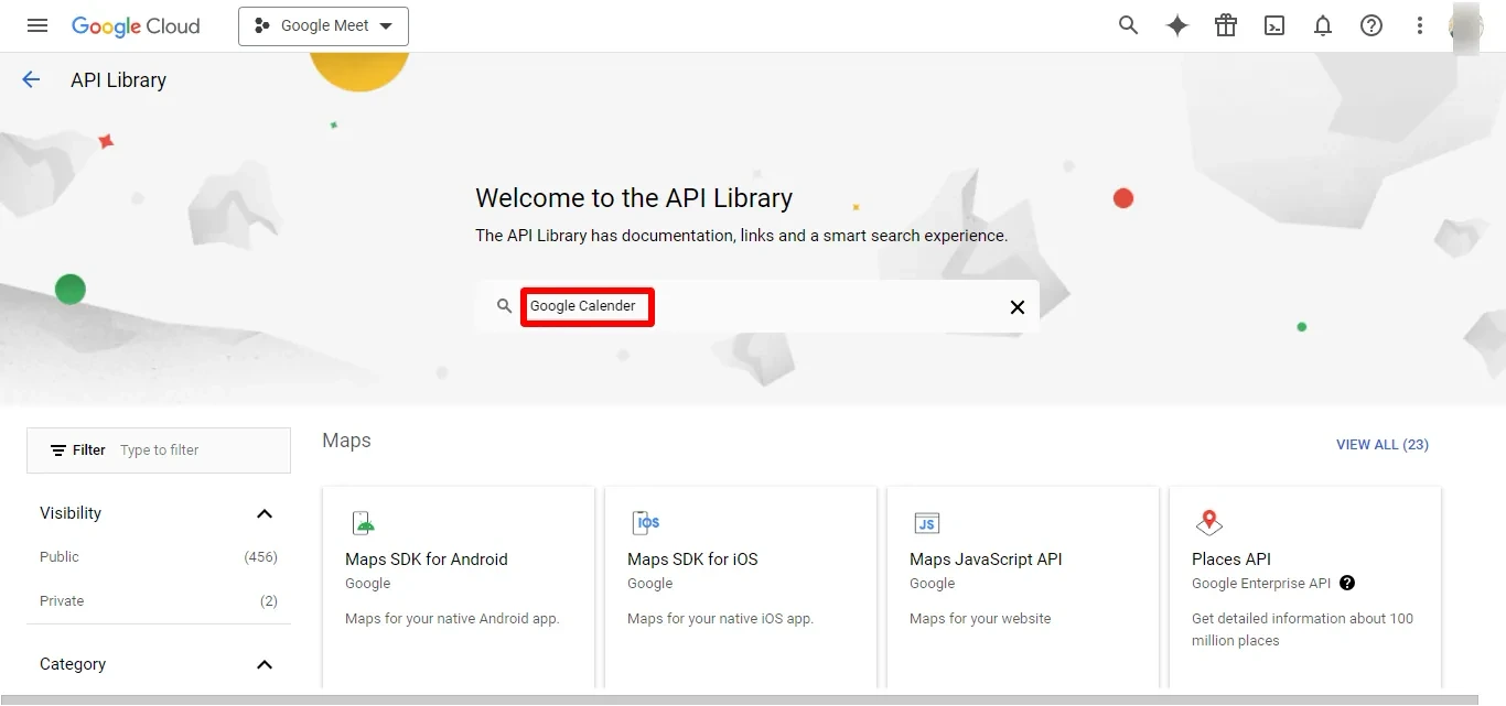Search the library for Google Calendar API.