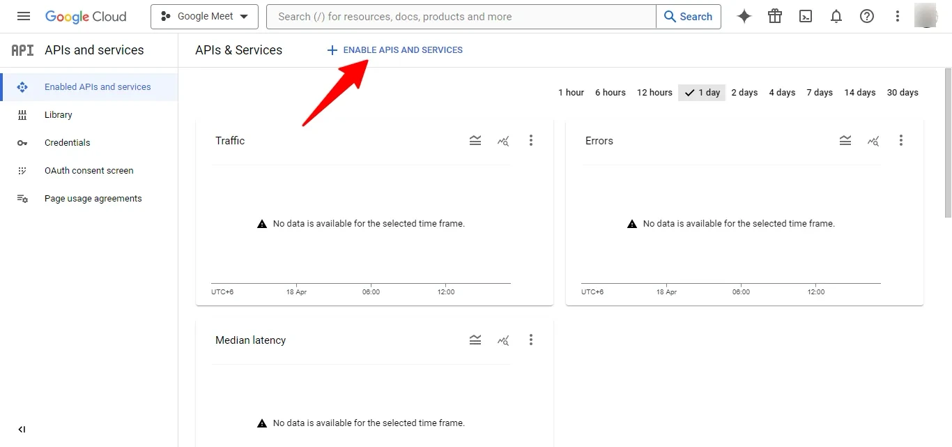 click Enable APIs and Services