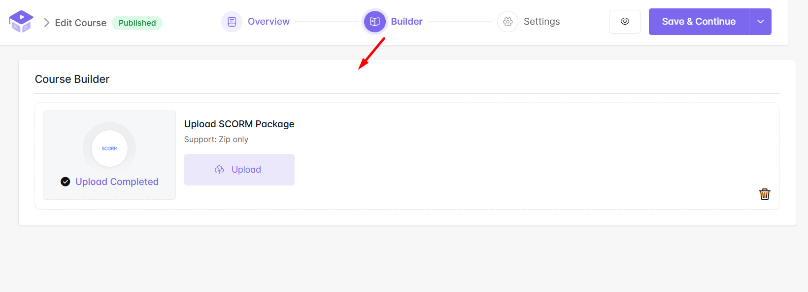 Upload SCORM Package