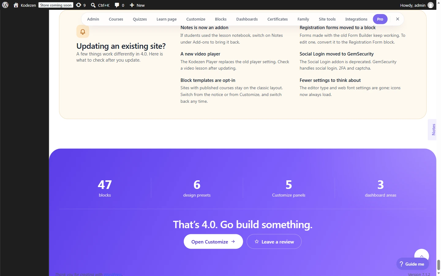 Updating an existing site