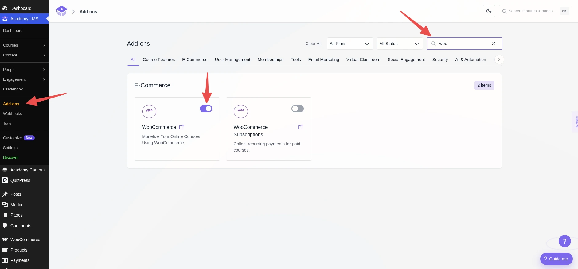 WooComerce Addon enable