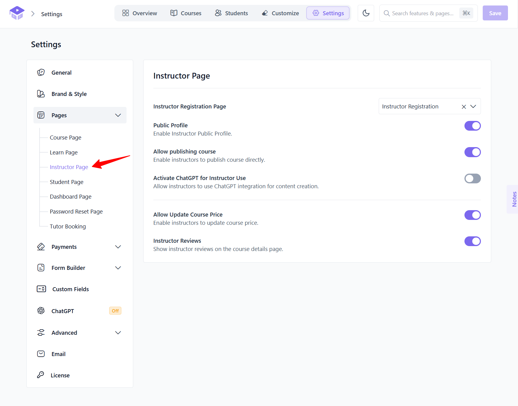 Allow publishing course to instructors