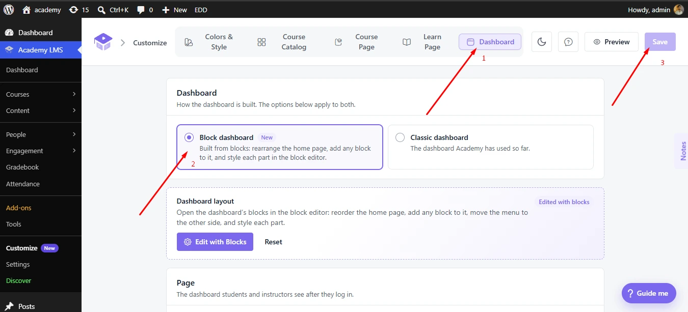 Block dashboard
