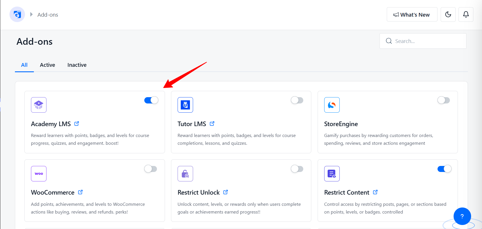 Addons and enable Academy LMS.
