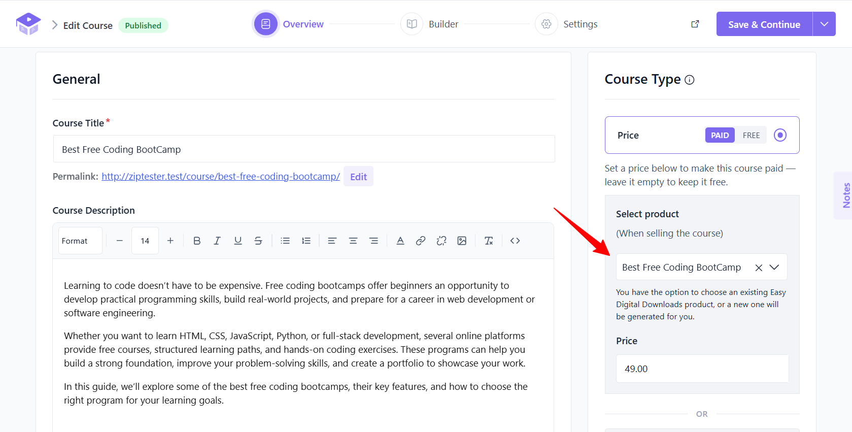 Link a course to a Download