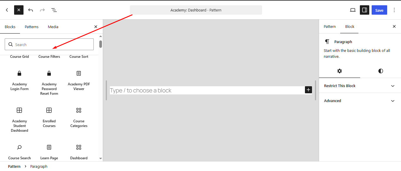 Search Academy: Dashboard.