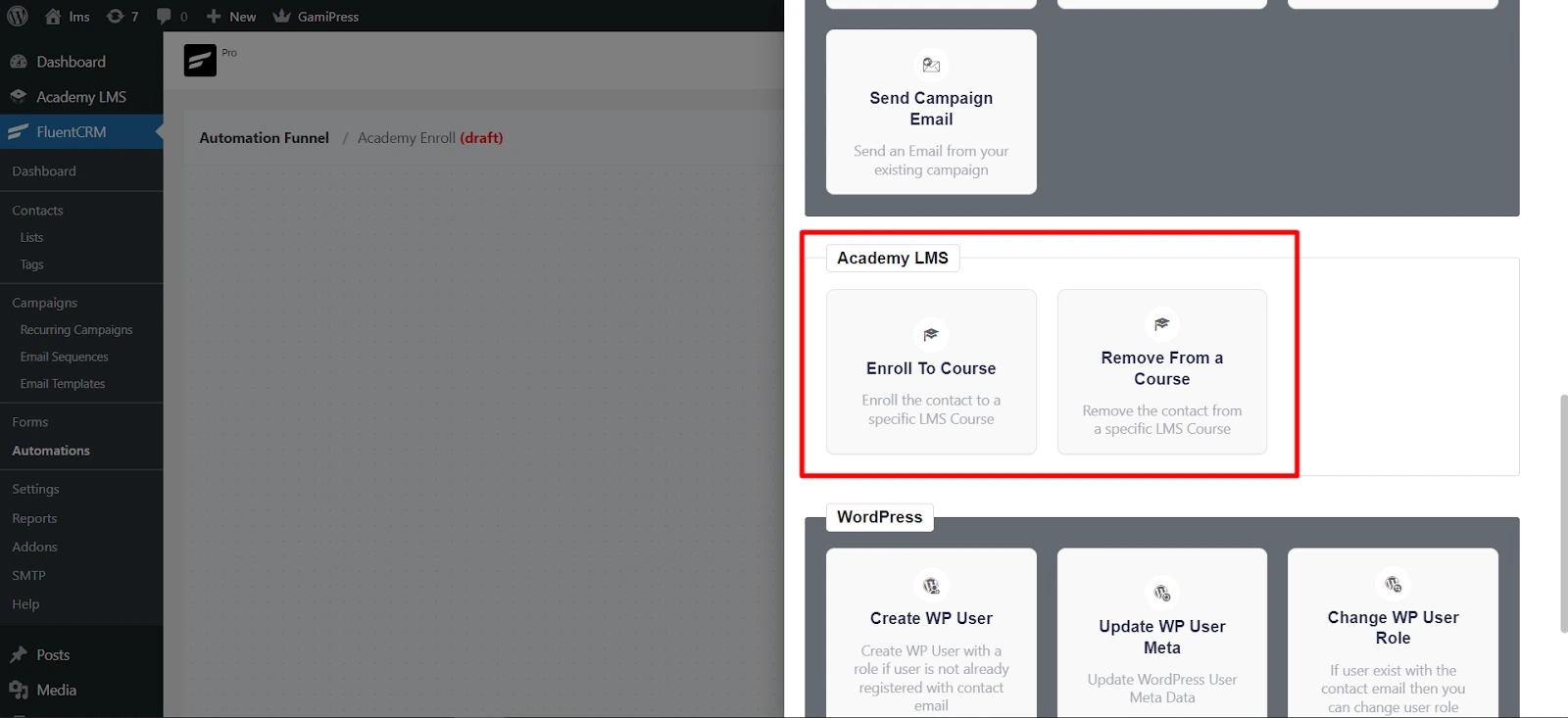Academy LMS actions
