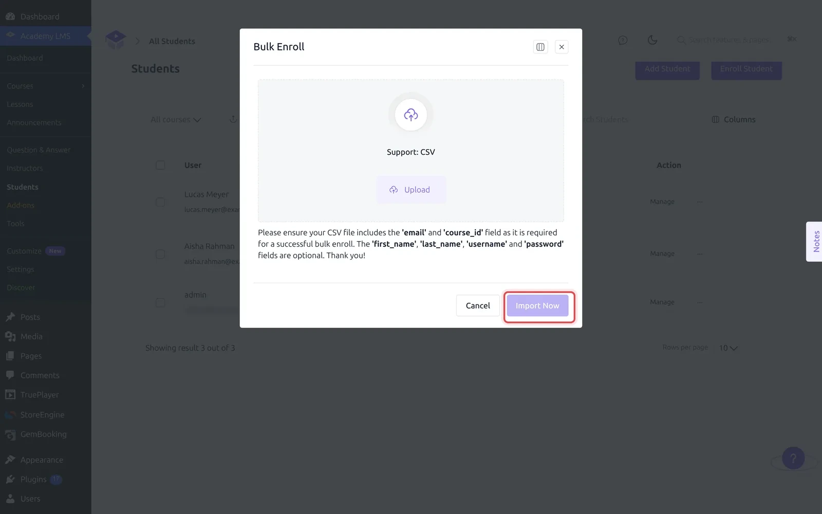 Academy LMS Bulk Enroll