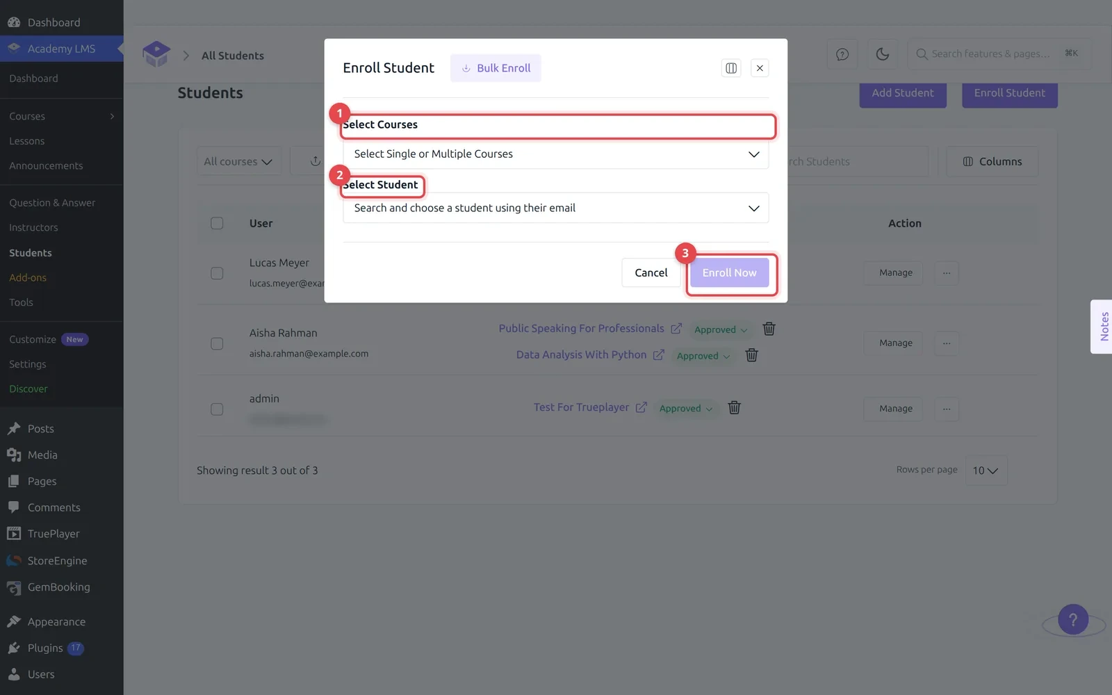Academy LMS Entroll Student