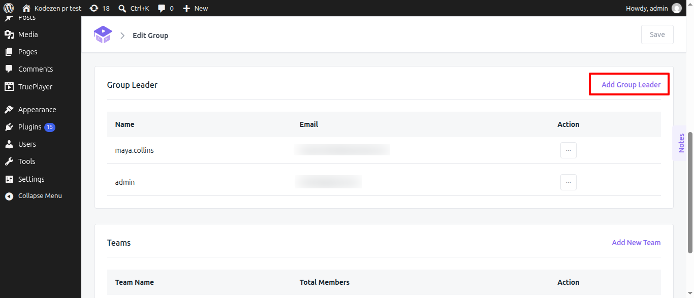 Academy LMS group addon of group leader section