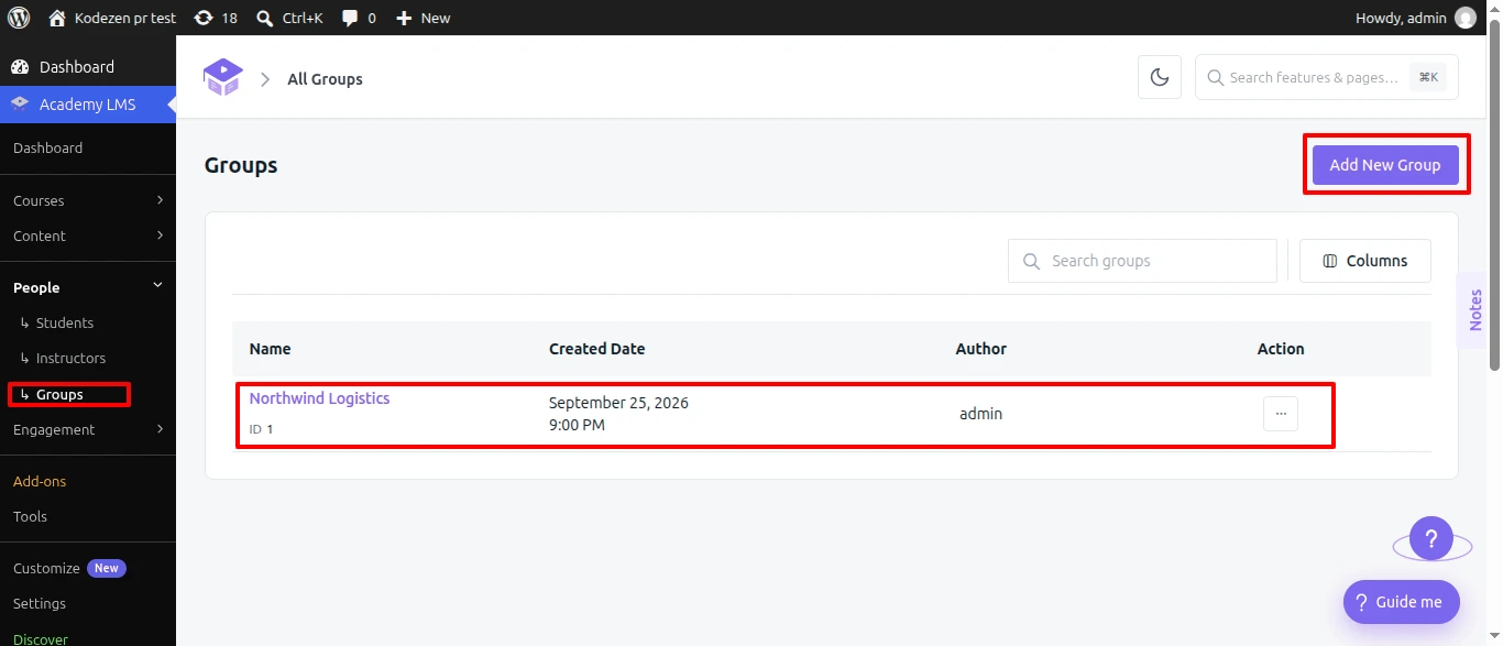 Academy LMS group plus addon of group list