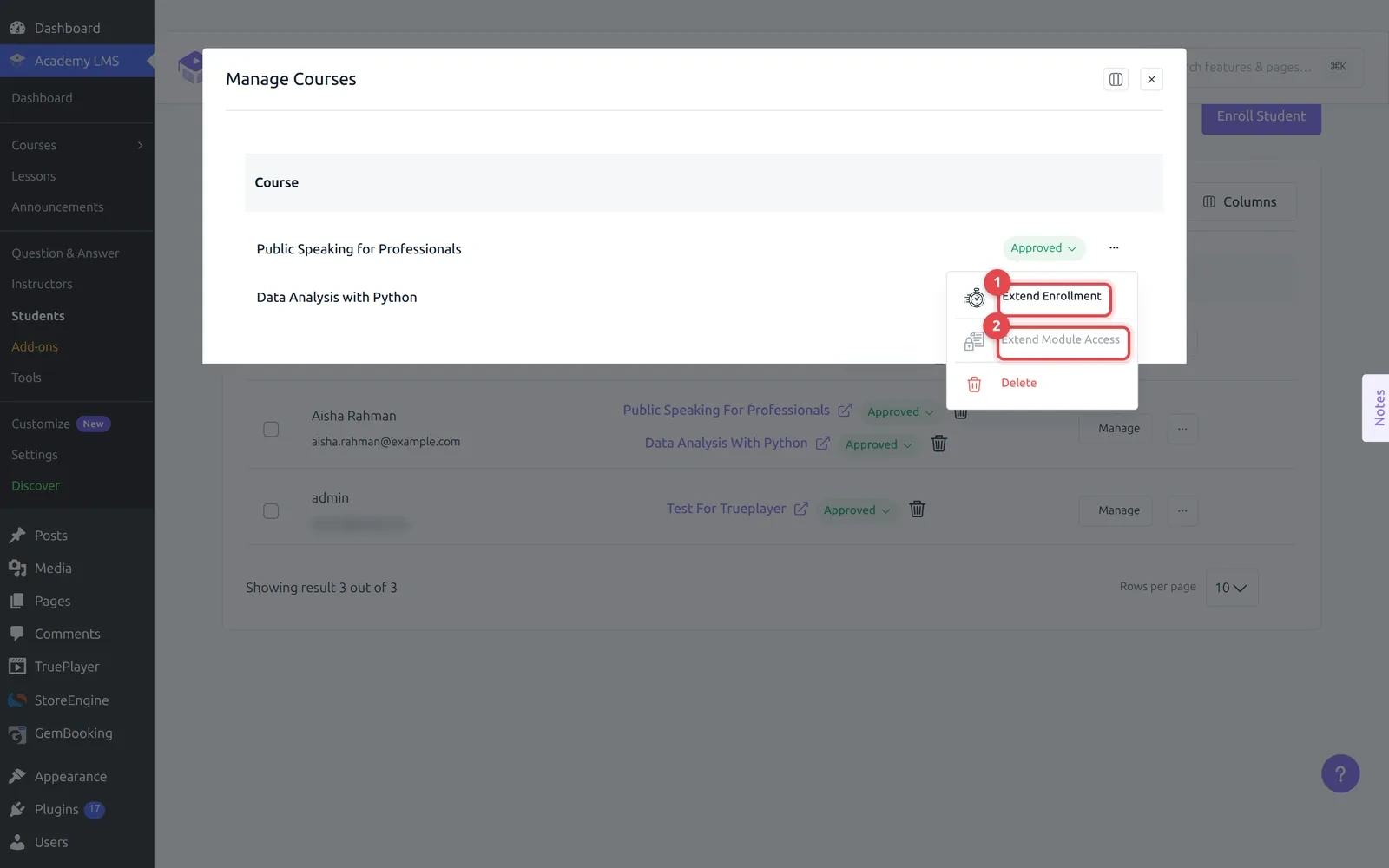 Academy LMS Manage Student
