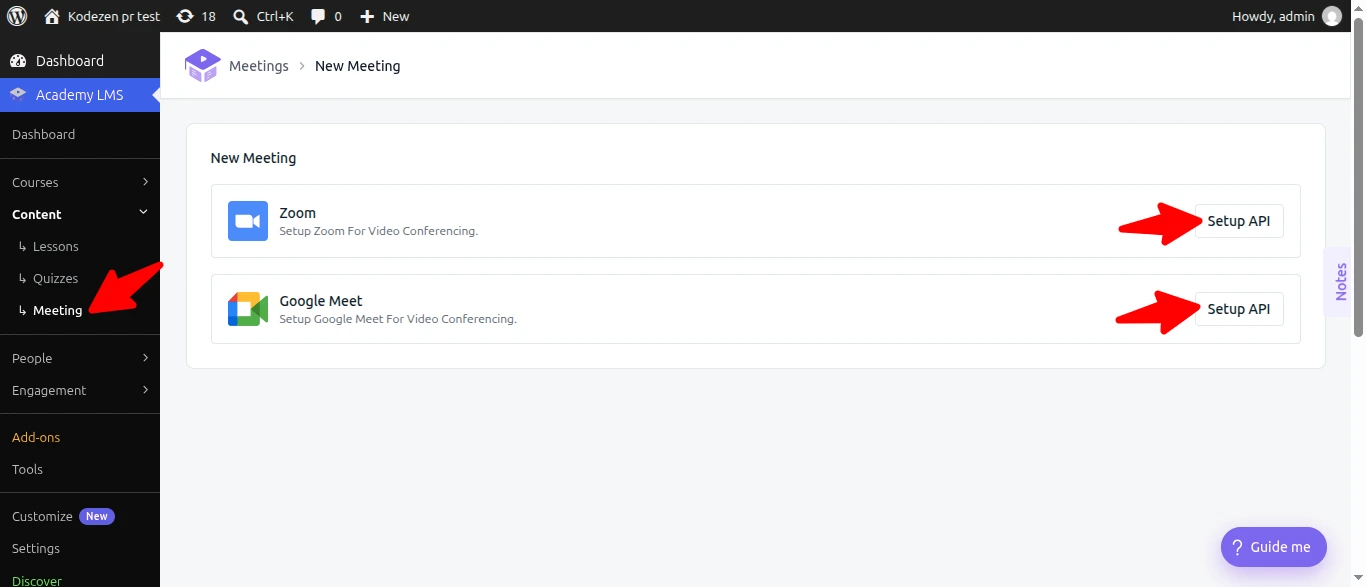 Academy LMS meeting provider lists