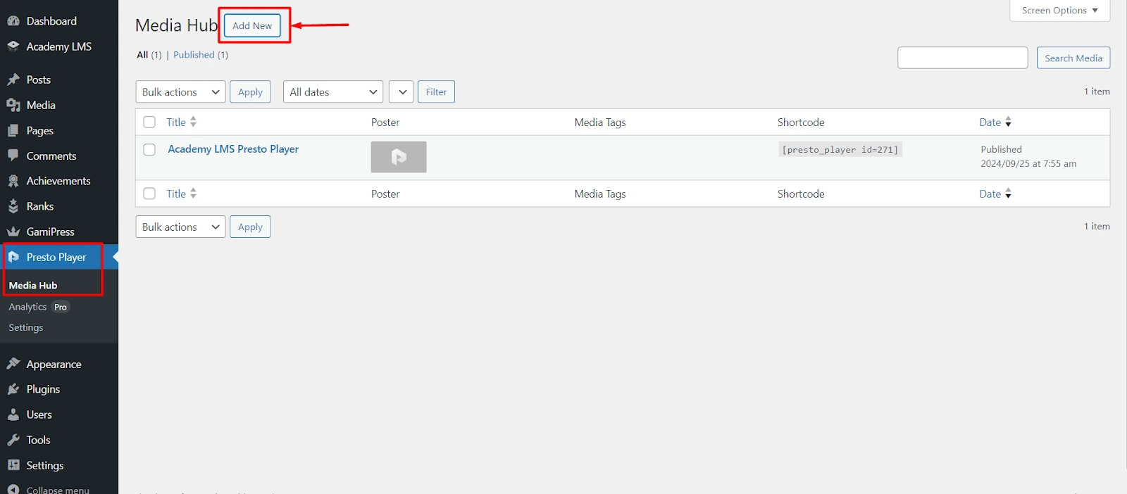 Add media in Presto Player