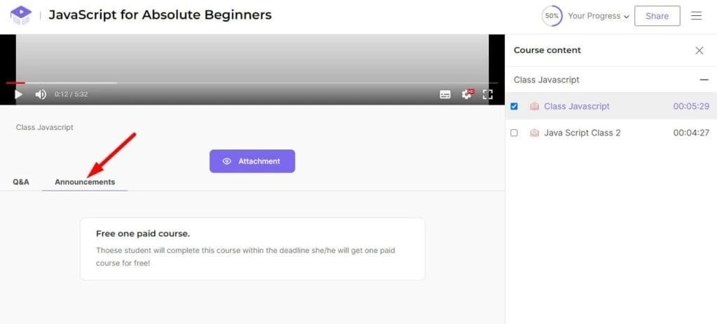 Announcement on the learn page