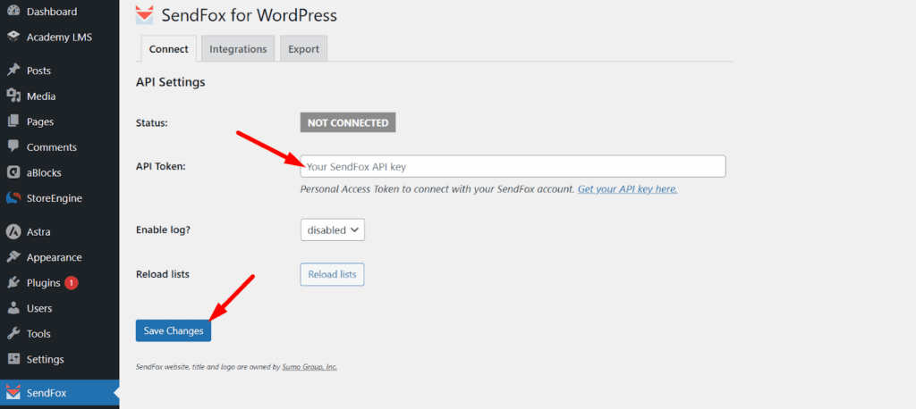 API key in SendFox