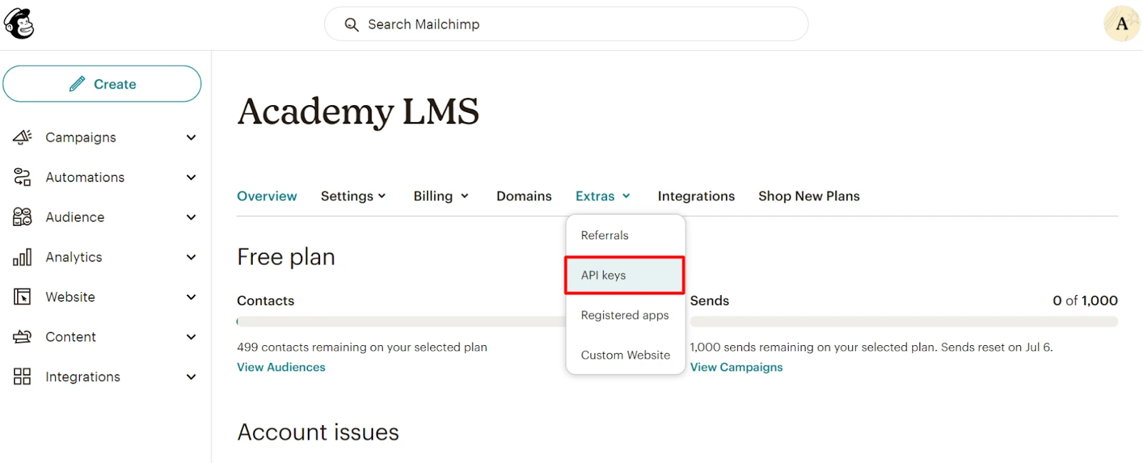 API Keys in Mailchimp
