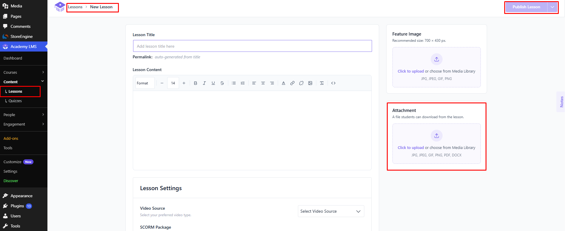 Attachment and click Upload