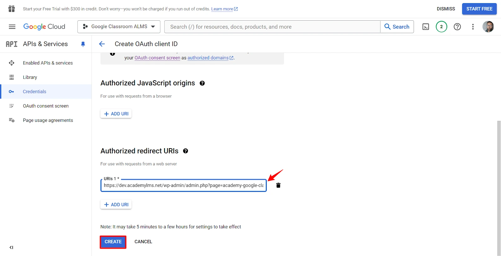 Authorized redirect URI