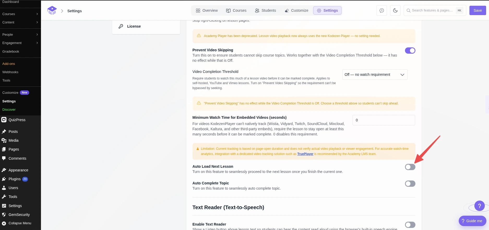 Auto Load Next Lesson and Auto Complete Topic 