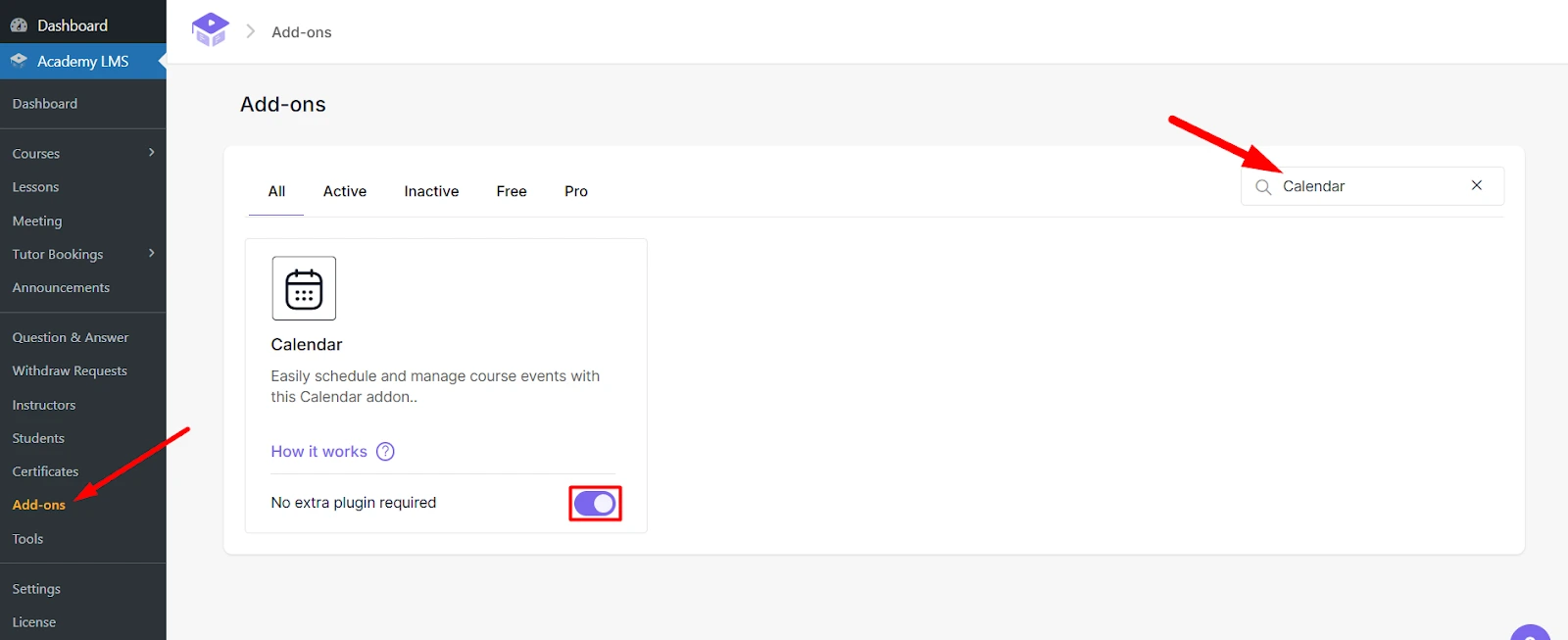 Calendar add-on