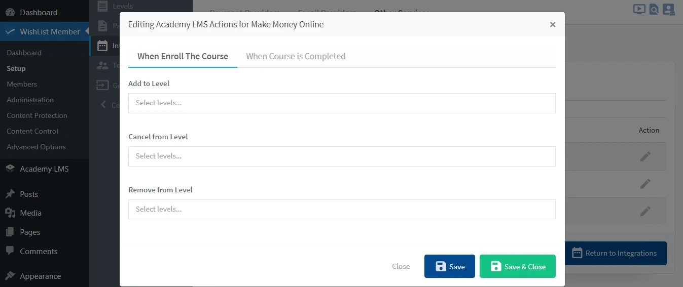 Course actions