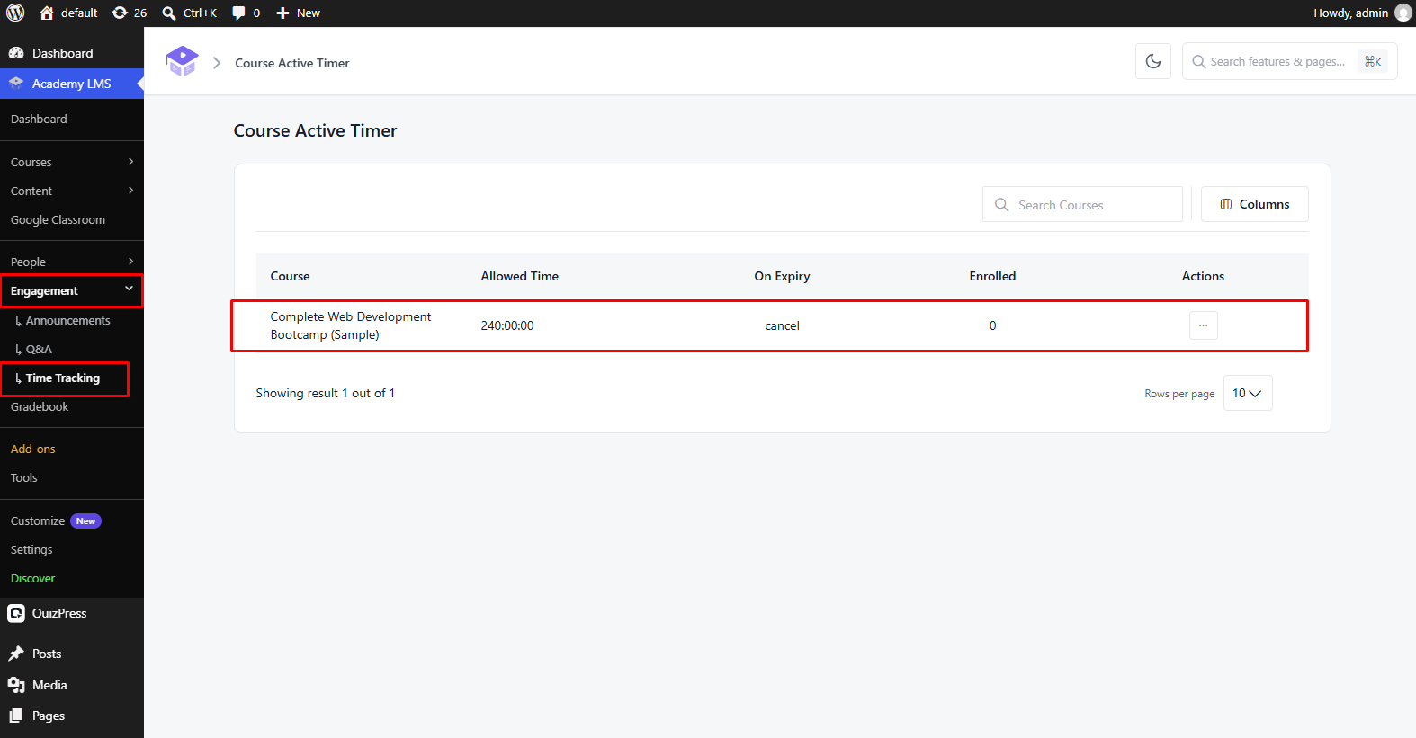 Course Active Timer