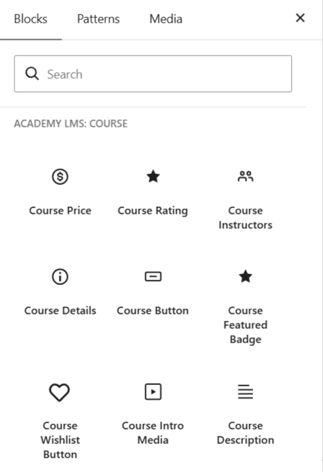 Search Acaademy Courses Block