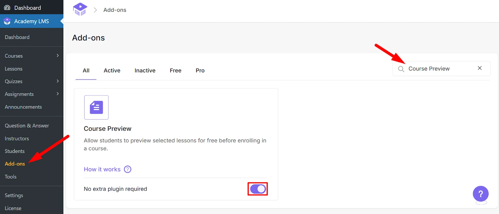 Course Preview add-on