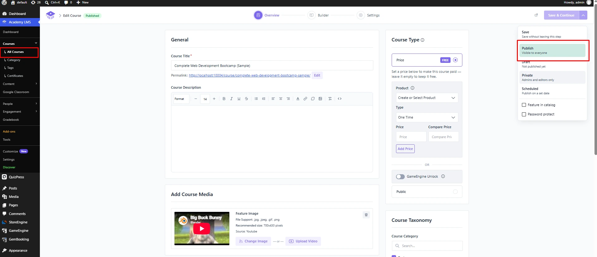 course status dropdown
