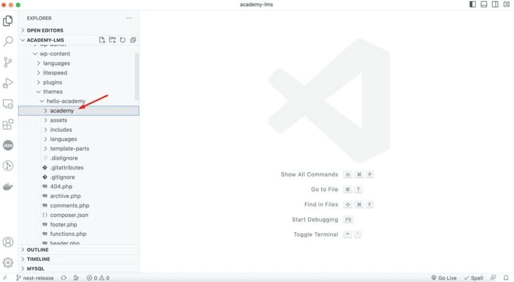 Create the academy folder in your theme