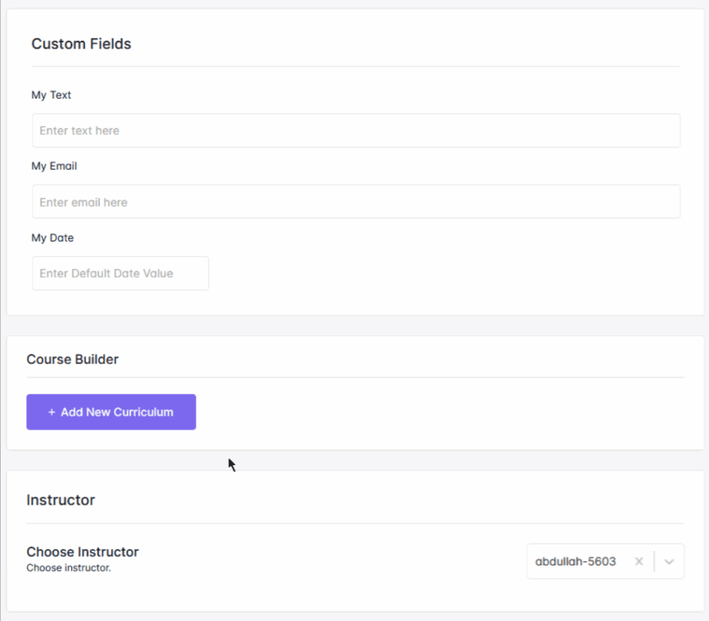 Custom fields in the course editor