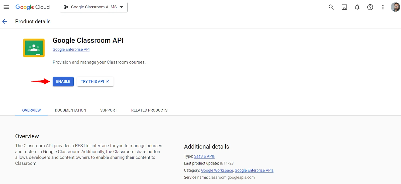 Enable the Google Classroom API