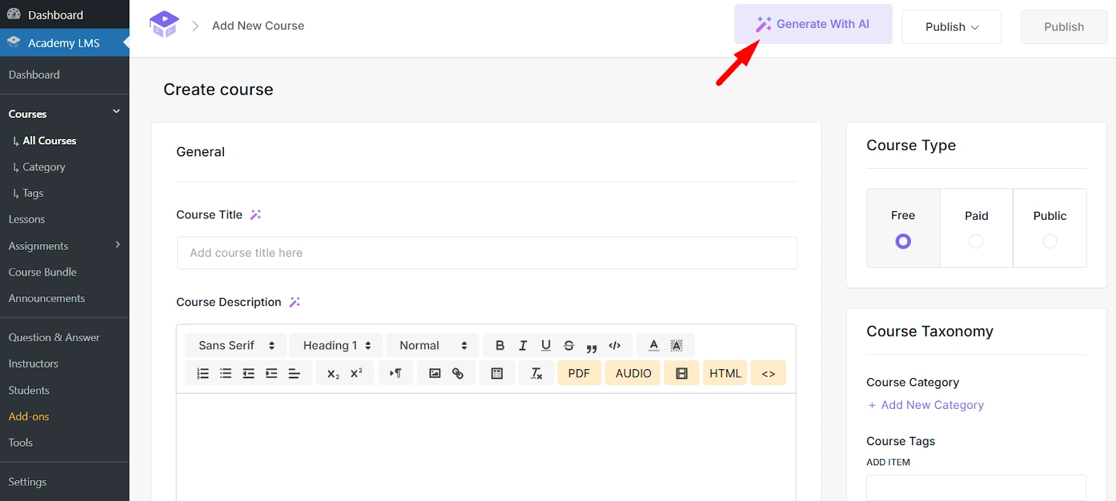 Generate a course outline with AI Studio