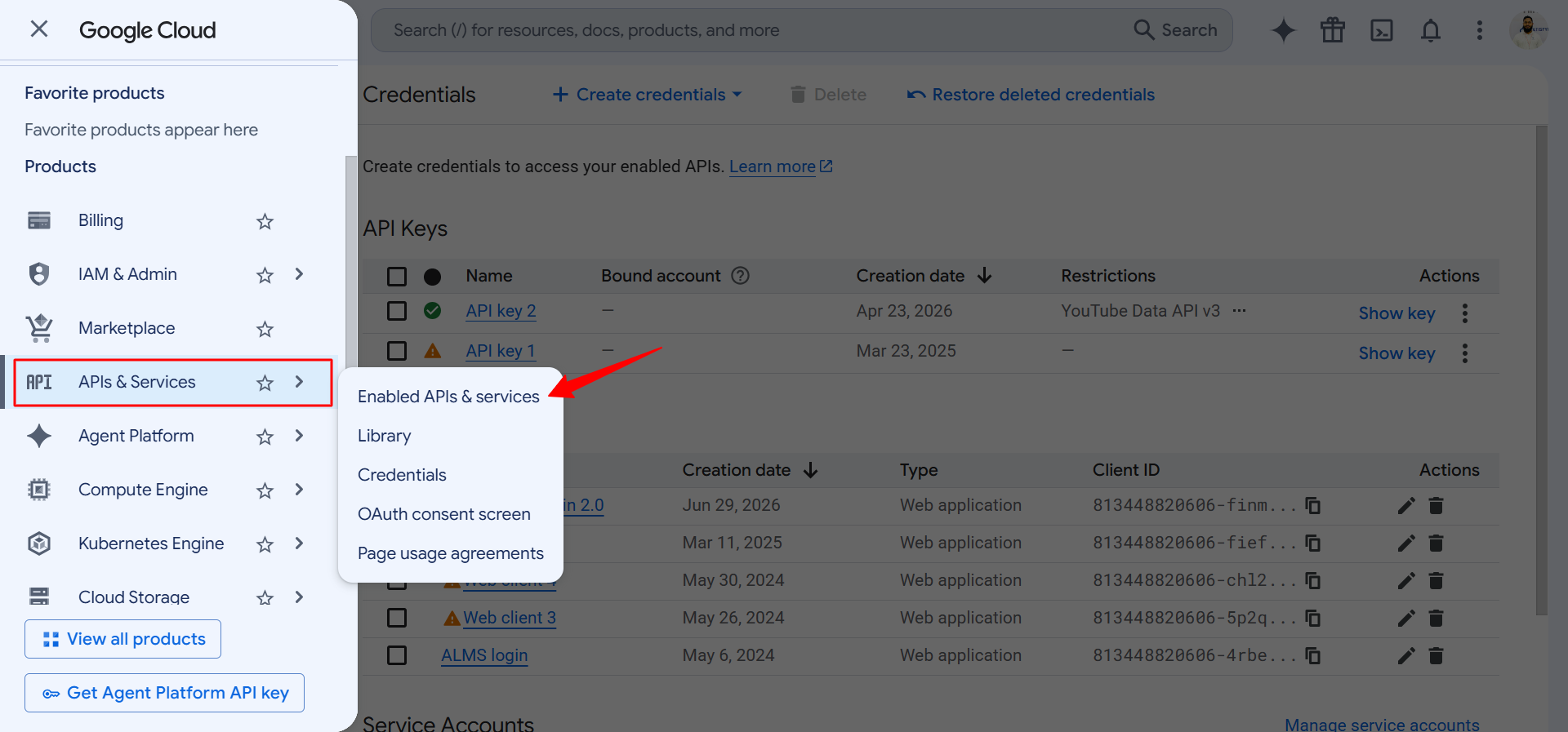 Enable APIs and Services.
