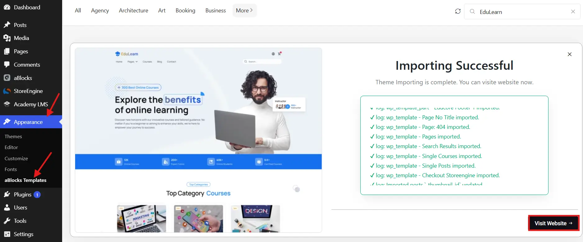 Appearance → aBlocks Templates