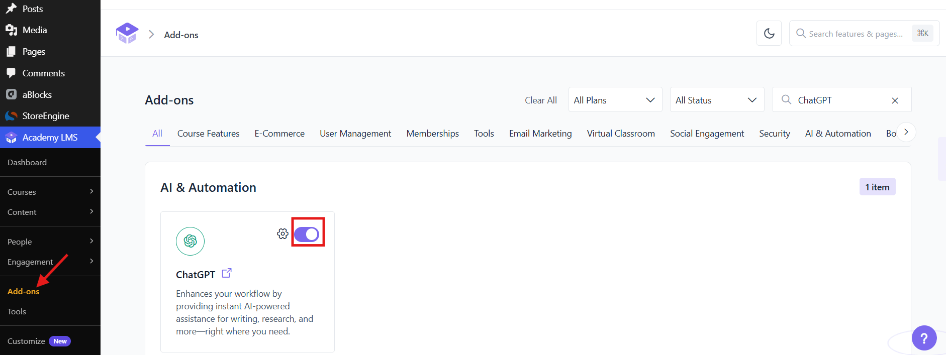  Academy LMS → Add-ons.