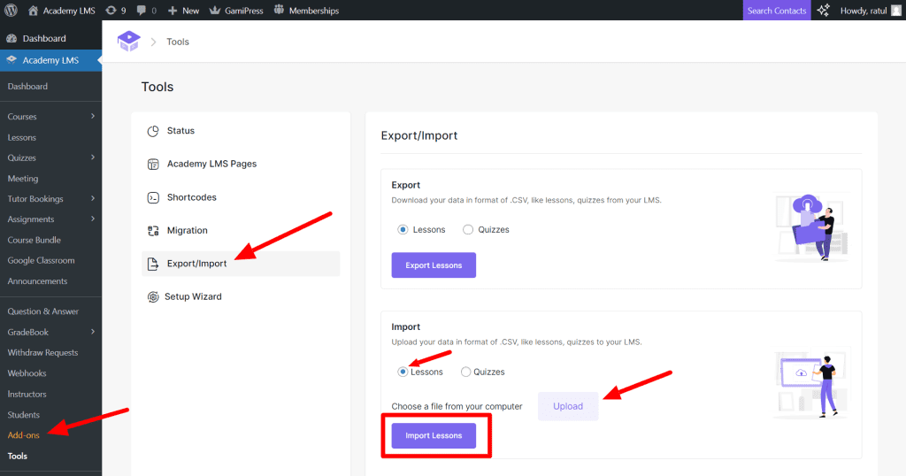 Lesson export/import