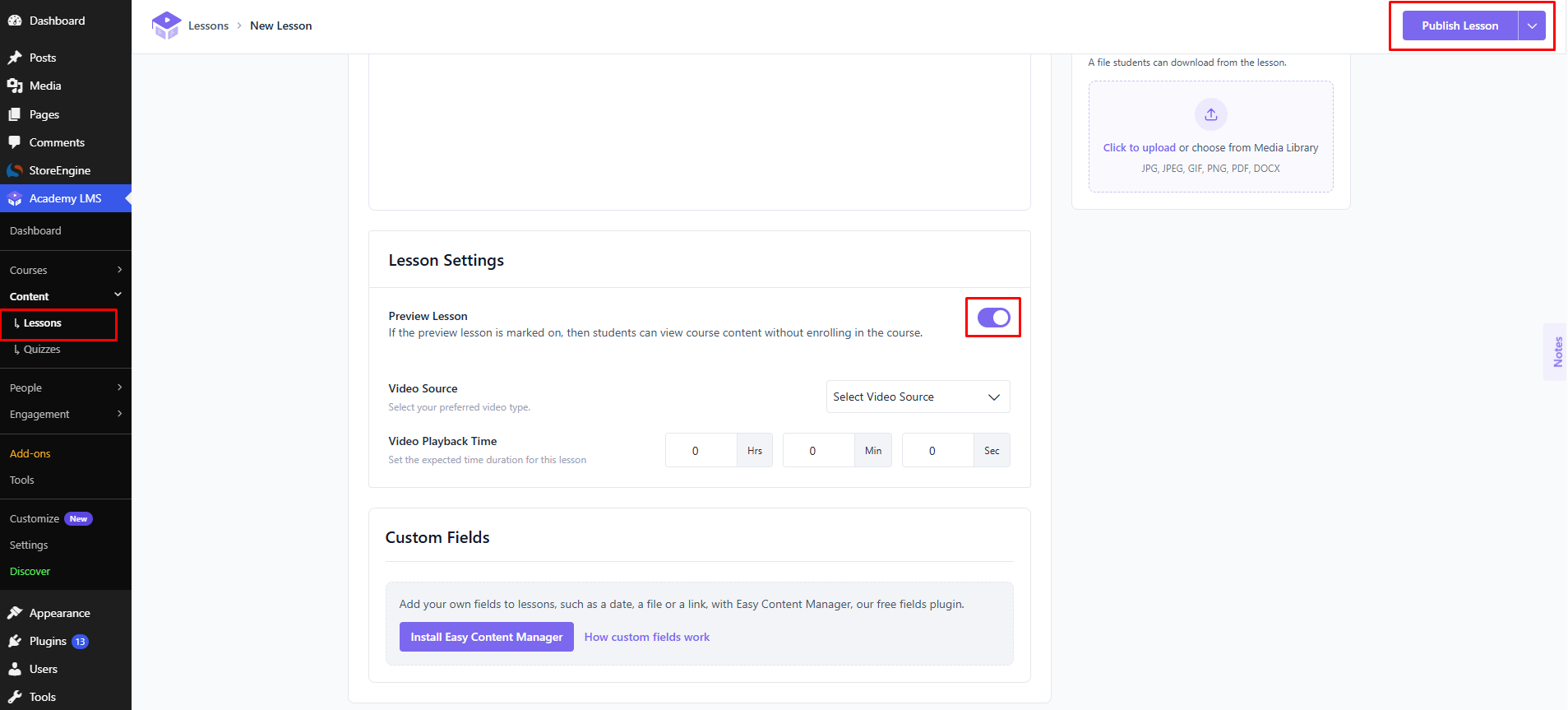 Lesson Settings, turn on Preview Lesson