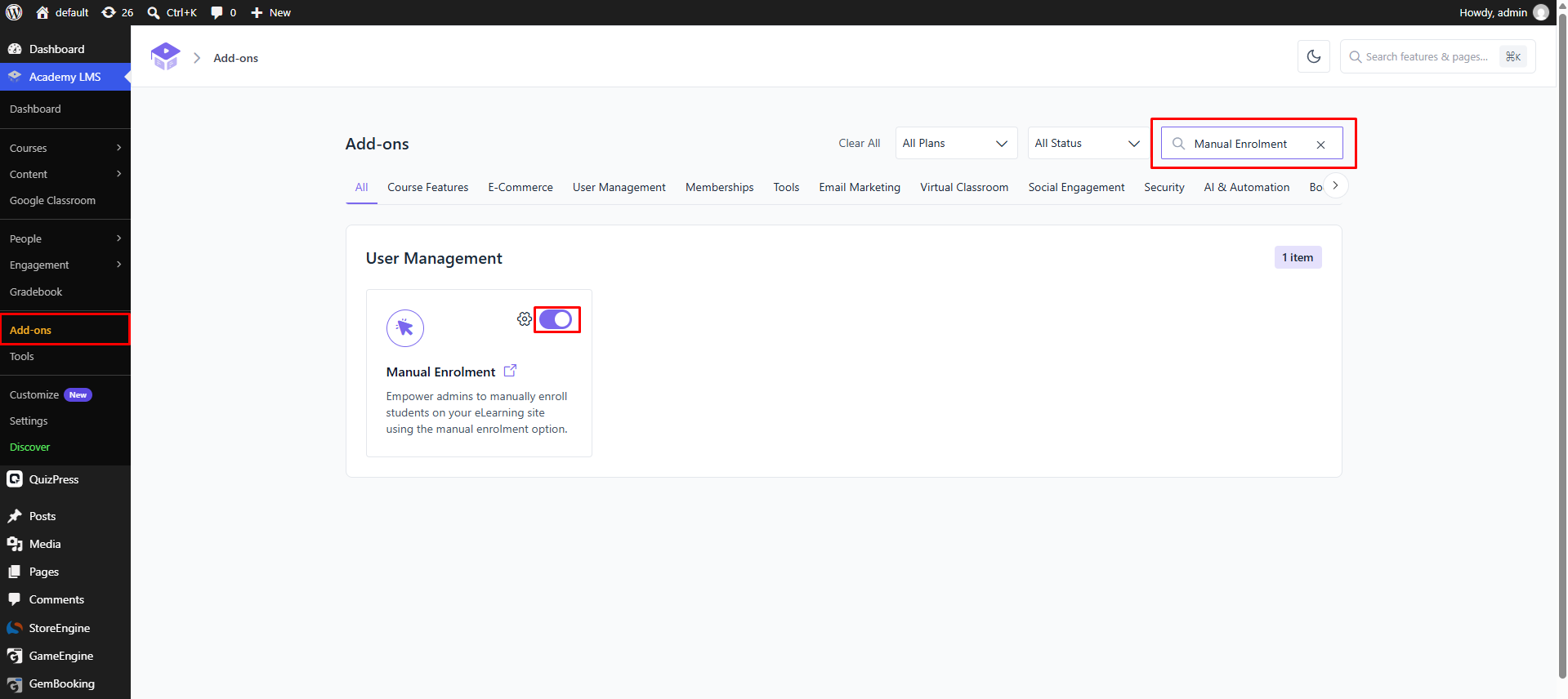 Manual Enrollment is a Pro addon.