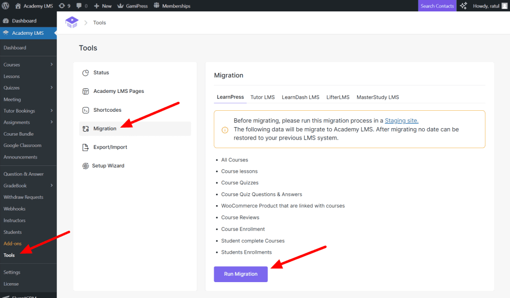 Migration in Tools