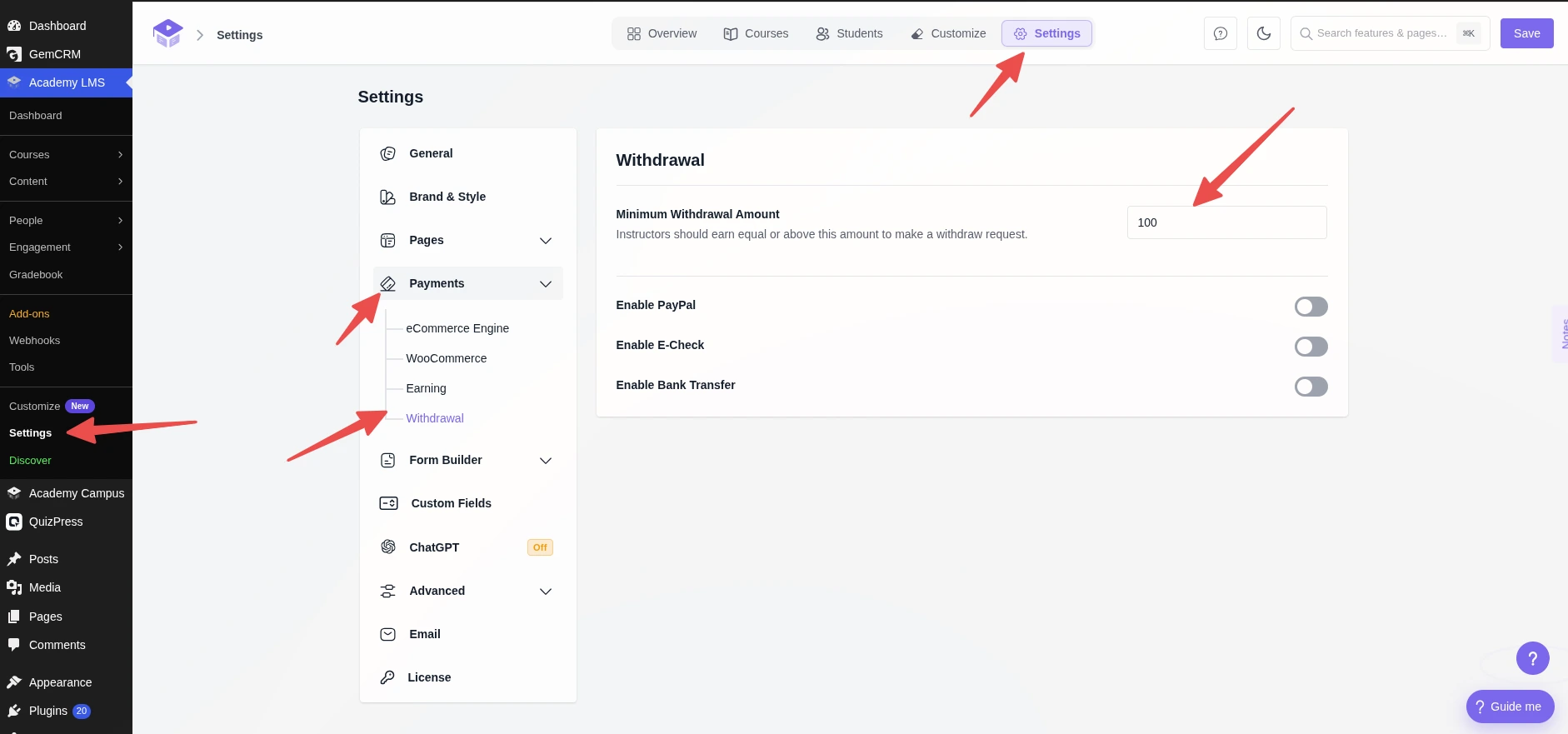 Minimum withdrawl Amount set
