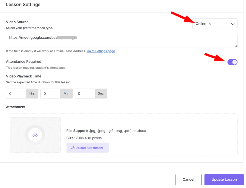 Online class settings