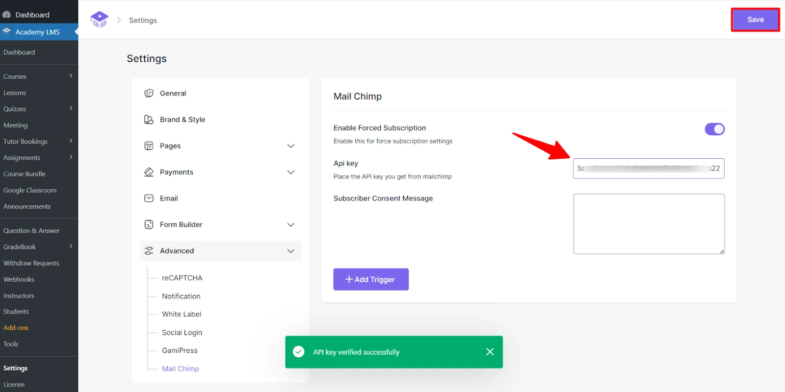 Paste the API key