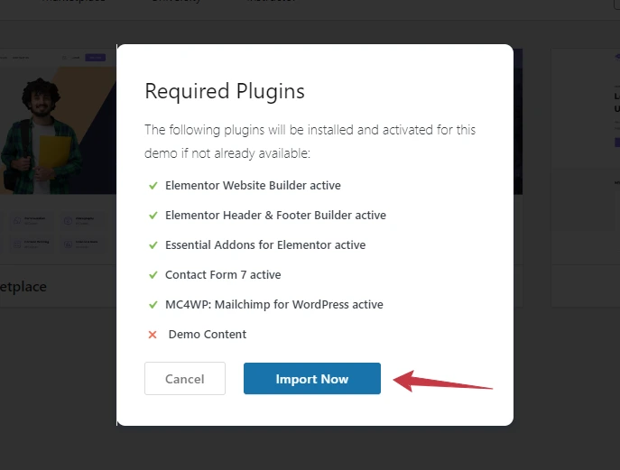 Click Import Now