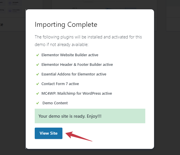 Click View Site.