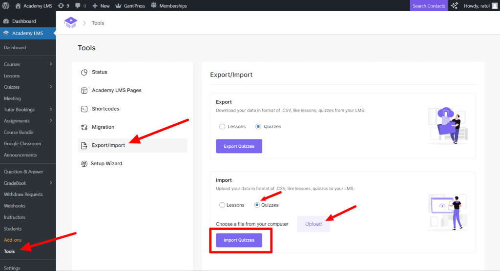 Quiz export/import
