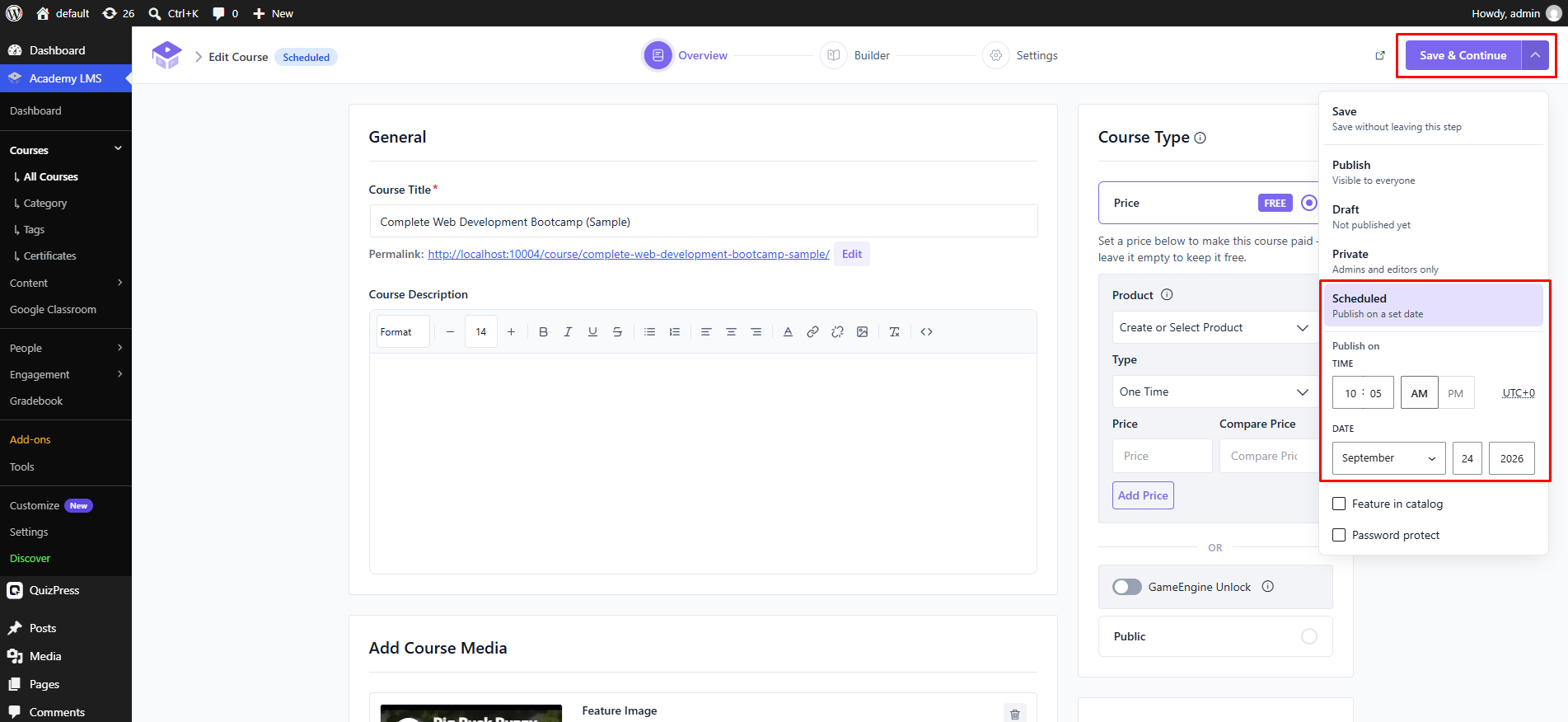 Schedule course publish automatically