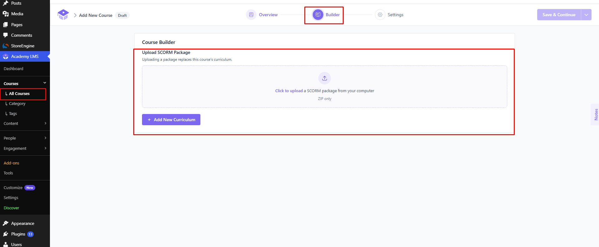 Upload SCORM Package.